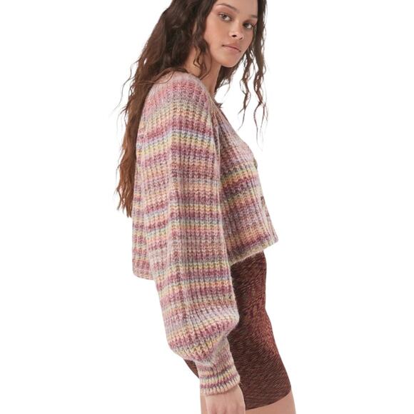 Urban Outfitters Hayley Button Front Cropped Cardigan Small Spacedye Rainbow - Picture 8 of 8